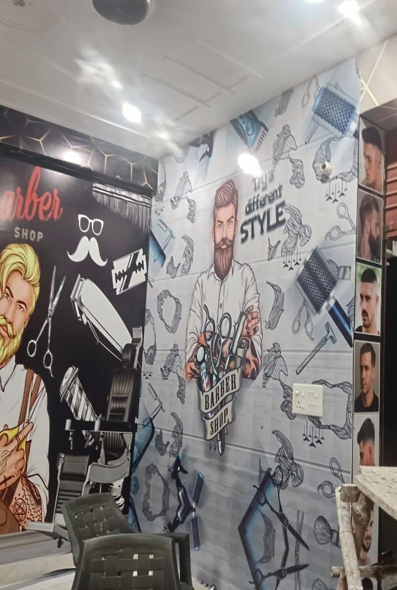Barber shop theme wallpaper — full interior