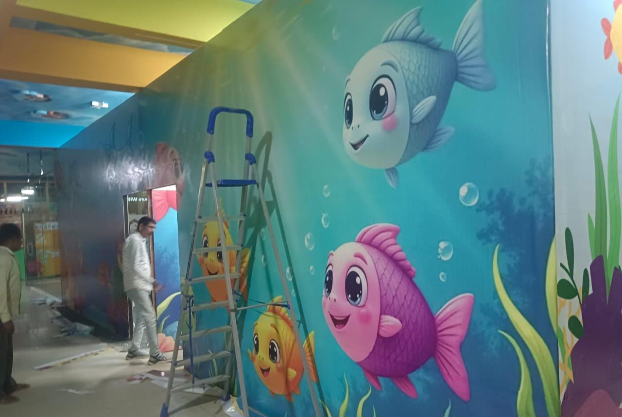 Underwater cartoon wall wrap — kids play zone