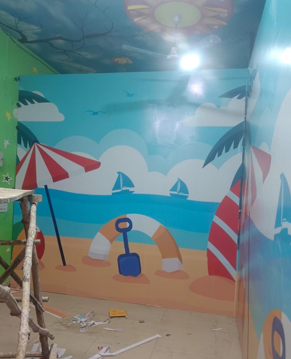 Beach theme kids room wall
