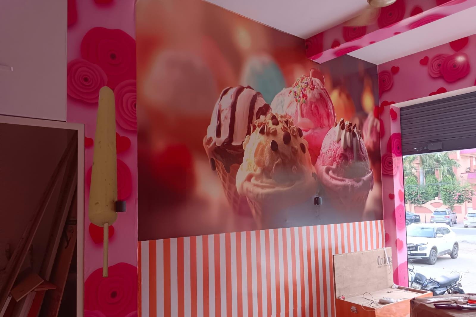 Ice-cream parlour — cone mural wall