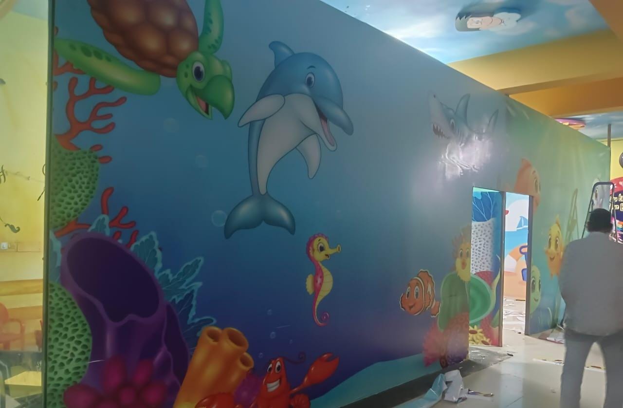 Dolphin & sea life wall wrap — kids play zone
